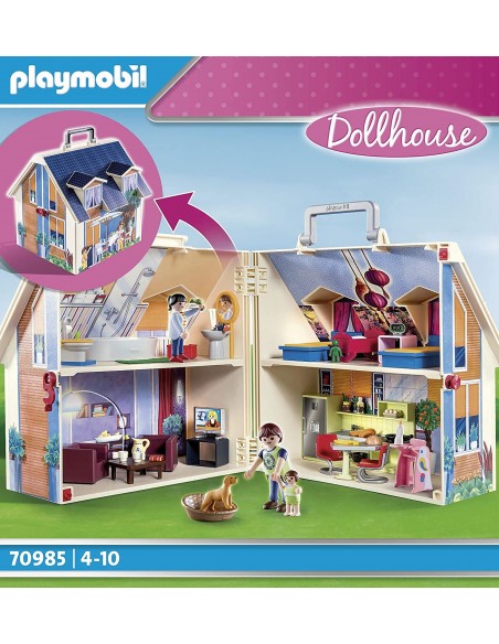 PLAYMOBIL Dollhouse 70985 Casa Muñecas Maletín con mango plegable Juguetes para niños a partir de 4 años 